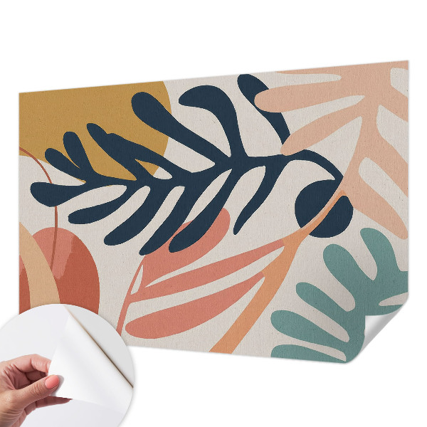Peel and stick wall mural for living room with leafy pattern