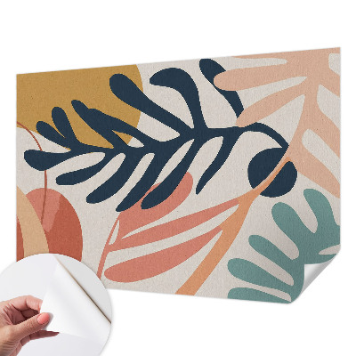 Peel and stick wall mural for living room with leafy pattern