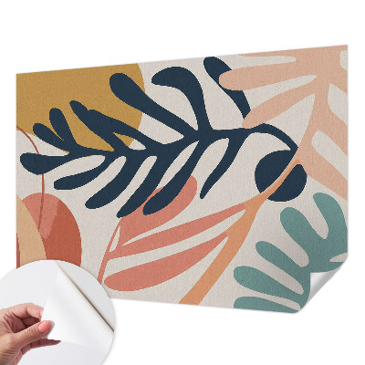 Peel and stick wall mural for living room with leafy pattern