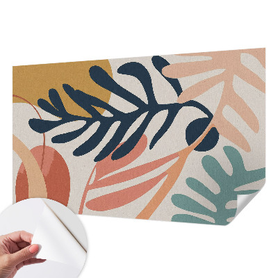 Peel and stick wall mural for living room with leafy pattern