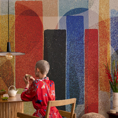 Removable wall mural wallpaper with a geometric forms design