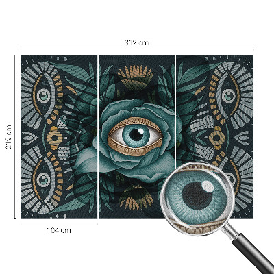 Nursery wall mural with a floral eye motif