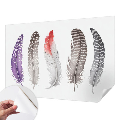Baby room wall mural with a patterned feather design