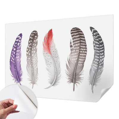 Baby room wall mural with a patterned feather design