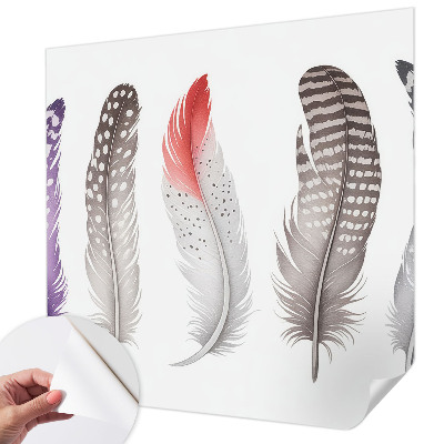 Baby room wall mural with a patterned feather design