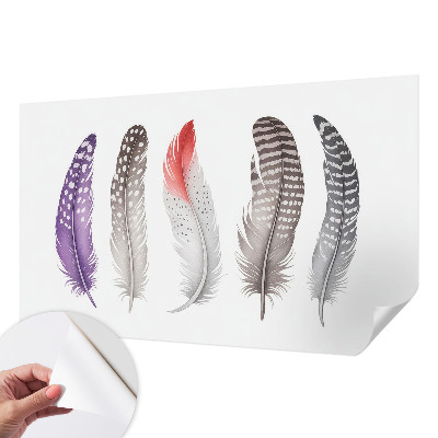 Baby room wall mural with a patterned feather design