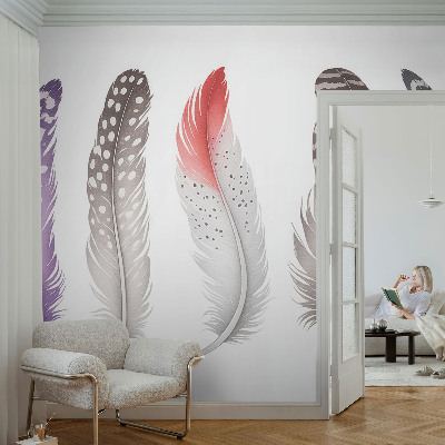 Baby room wall mural with a patterned feather design