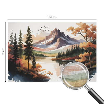 Self-adhesive wall mural featuring an autumn mountain scene