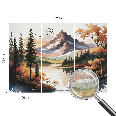 Self-adhesive wall mural featuring an autumn mountain scene