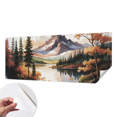 Self-adhesive wall mural featuring an autumn mountain scene