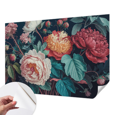 Peel and stick wall mural for kids' room with colorful flower illustrations