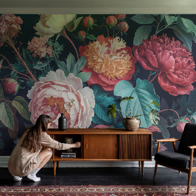 Peel and stick wall mural for kids' room with colorful flower illustrations