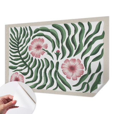 Peel and stick wall mural for bedroom with a floral and leafy pattern