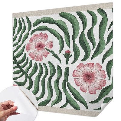 Peel and stick wall mural for bedroom with a floral and leafy pattern