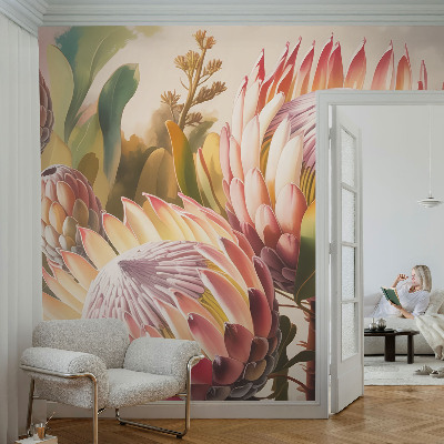 3D photo wallpaper mural with protea flower motif