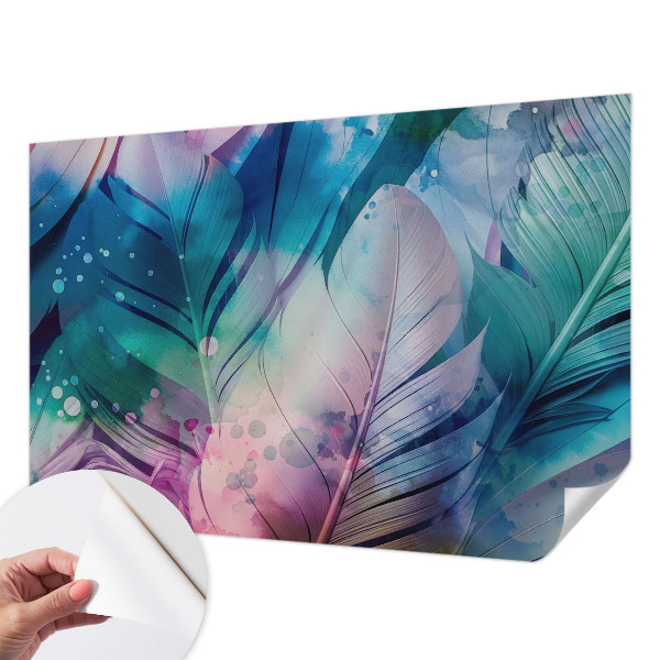 Self-adhesive photo wallpaper with a colorful feather pattern