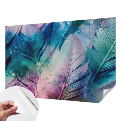 Self-adhesive photo wallpaper with a colorful feather pattern