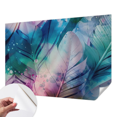 Self-adhesive photo wallpaper with a colorful feather pattern