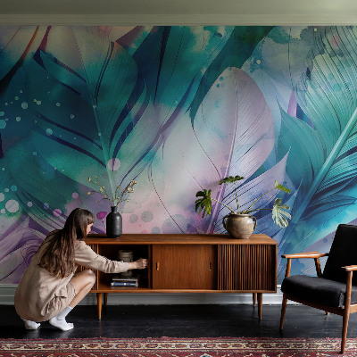 Self-adhesive photo wallpaper with a colorful feather pattern