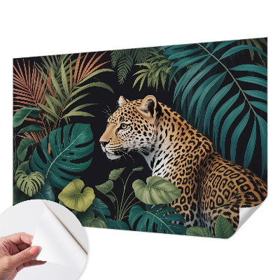 Self-adhesive wall mural with an exotic leopard design