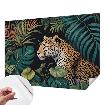 Self-adhesive wall mural with an exotic leopard design