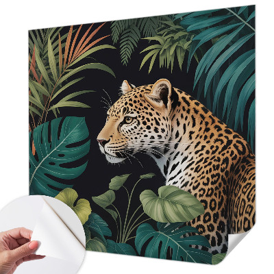 Self-adhesive wall mural with an exotic leopard design