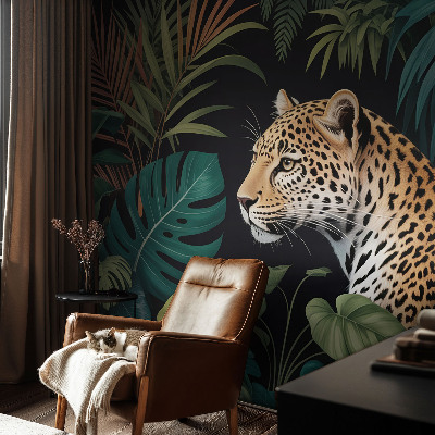 Self-adhesive wall mural with an exotic leopard design