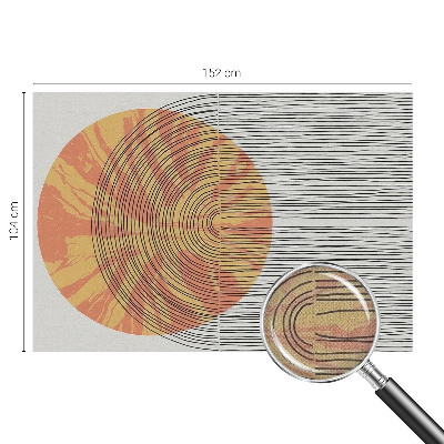 Stick-on wall mural with a circular motif and linear accents