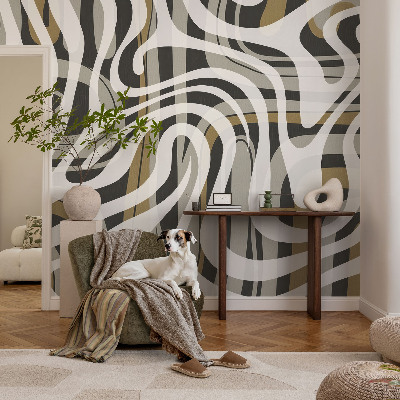 Peel and stick wall mural for living room with an abstract lines design