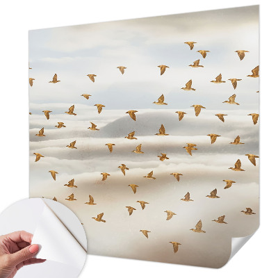 Baby room wall mural with birds in flight motif
