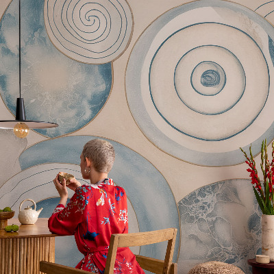 Peel and stick wall mural for living room with a spiral vortex design