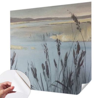 3D wall mural featuring a calm lake scene