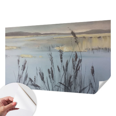 3D wall mural featuring a calm lake scene