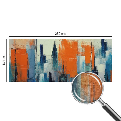 Children's wall mural with an abstract city design