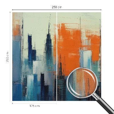 Children's wall mural with an abstract city design