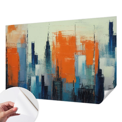 Children's wall mural with an abstract city design