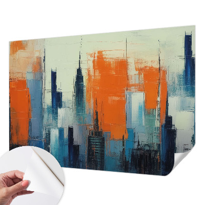 Children's wall mural with an abstract city design