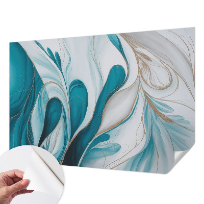 Self-adhesive wall mural with fluid pattern