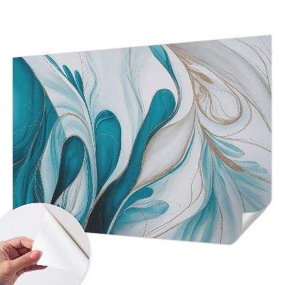 Self-adhesive wall mural with fluid pattern