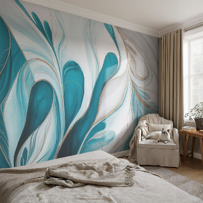 Self-adhesive wall mural with fluid pattern