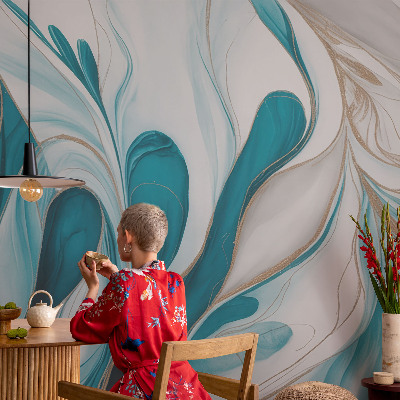 Self-adhesive wall mural with fluid pattern