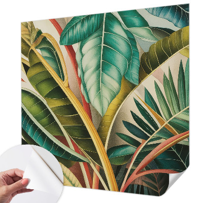 Stick-on wall mural with an exotic leaves design