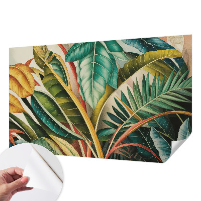Stick-on wall mural with an exotic leaves design