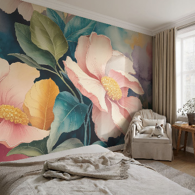 Removable wall mural wallpaper with a floral design