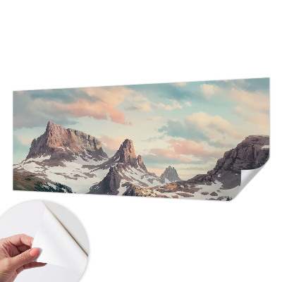 Removable wall mural with a mountain panorama design