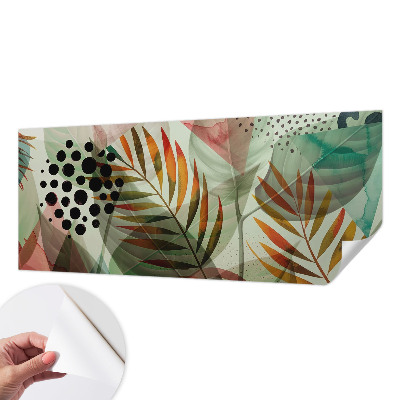 Peel and stick wall mural for living room with an abstract leaves design