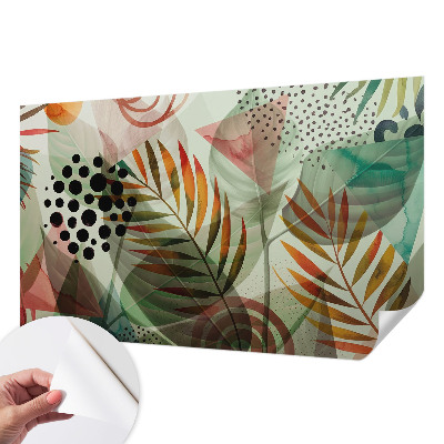 Peel and stick wall mural for living room with an abstract leaves design