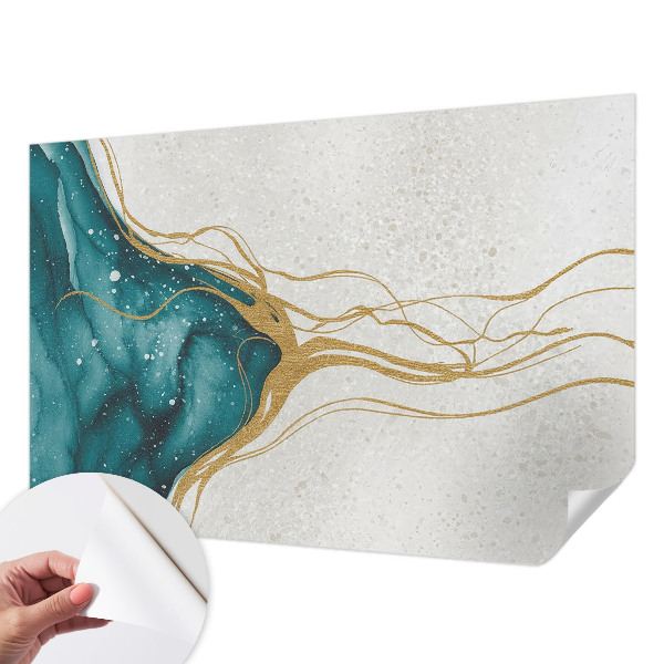 Peel and stick wall mural for bedroom with turquoise line pattern