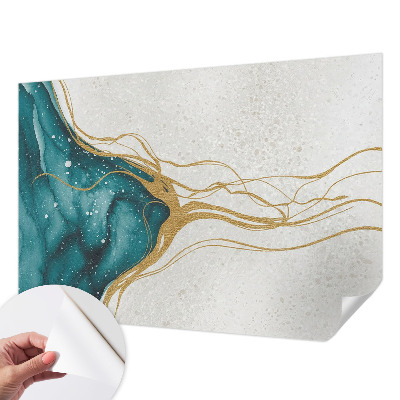 Peel and stick wall mural for bedroom with turquoise line pattern