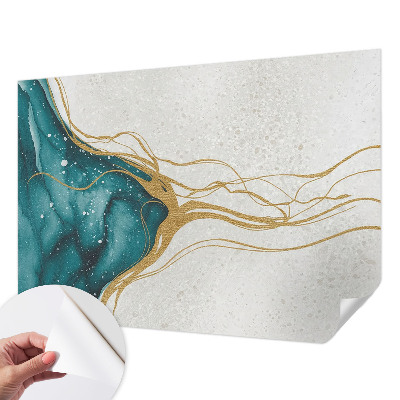 Peel and stick wall mural for bedroom with turquoise line pattern